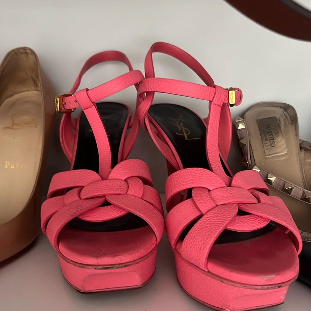 Saint Laurent Pink Heels with Stiletto Design and Peep-Toe Style